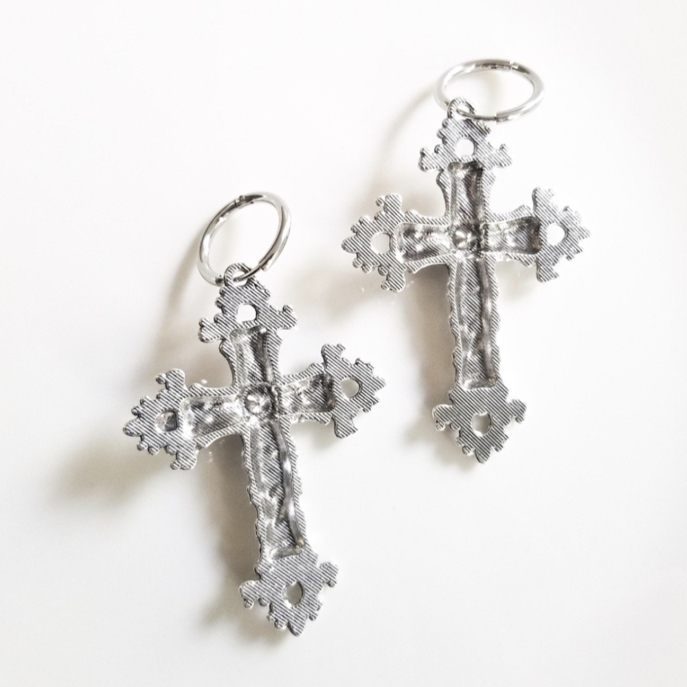 NEW Dolls Kill Silver Gothic Witchy Medieval Renaissance Style Cross Earrings - Picture 7 of 7
